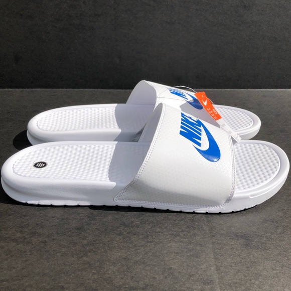 Men's Nike Benassi JDI White Blue Slides Size 15 - Picture 2 of 7